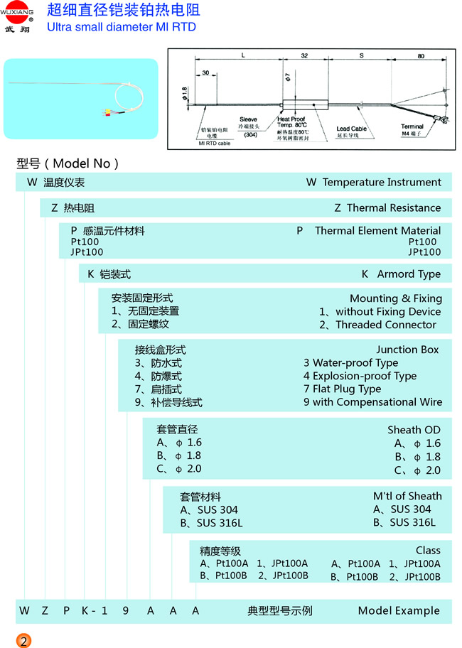 超细直径铠装铂热电阻